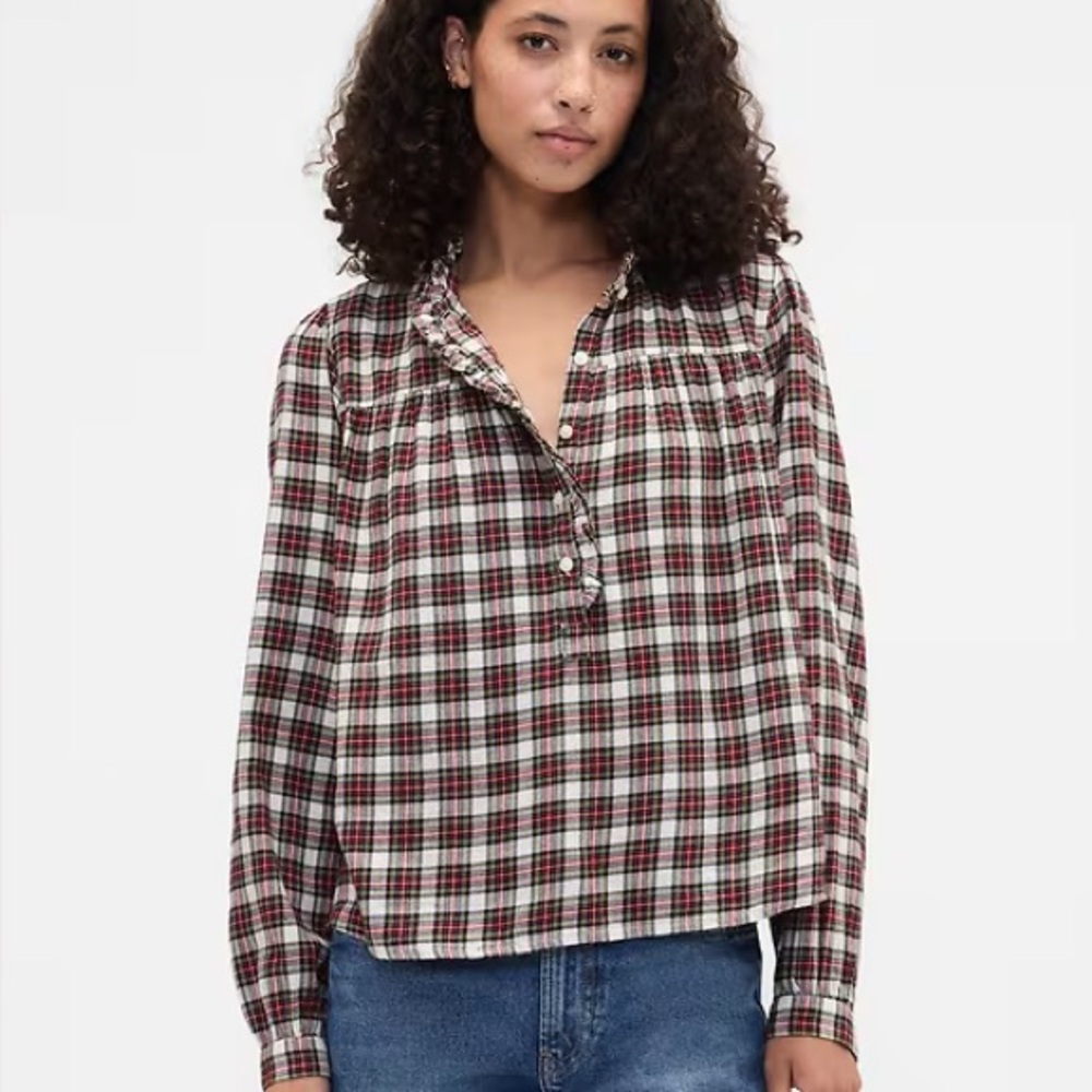 GAP Factory Red and White Plaid Blouse